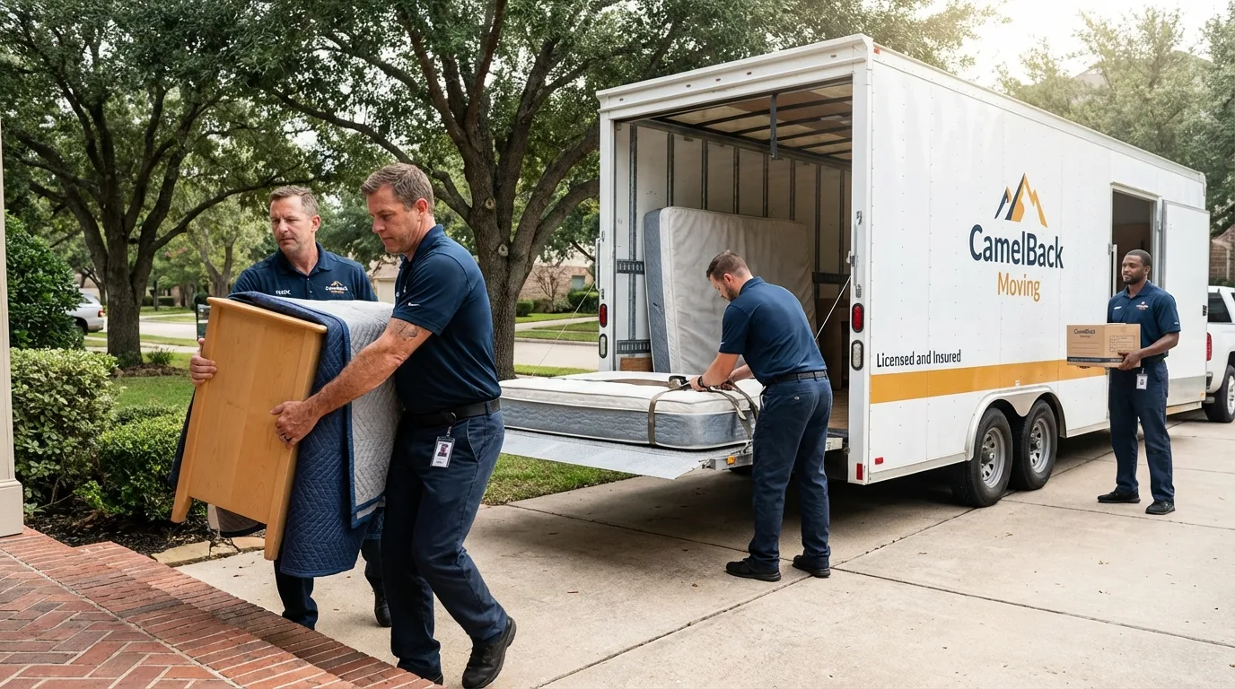Crew loading residential truck for cross-state move from Hebron, CT