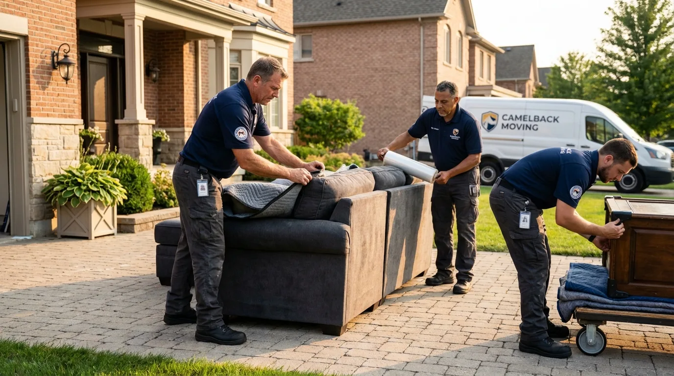 Large estate moving crew wrapping furniture in Hebron, CT